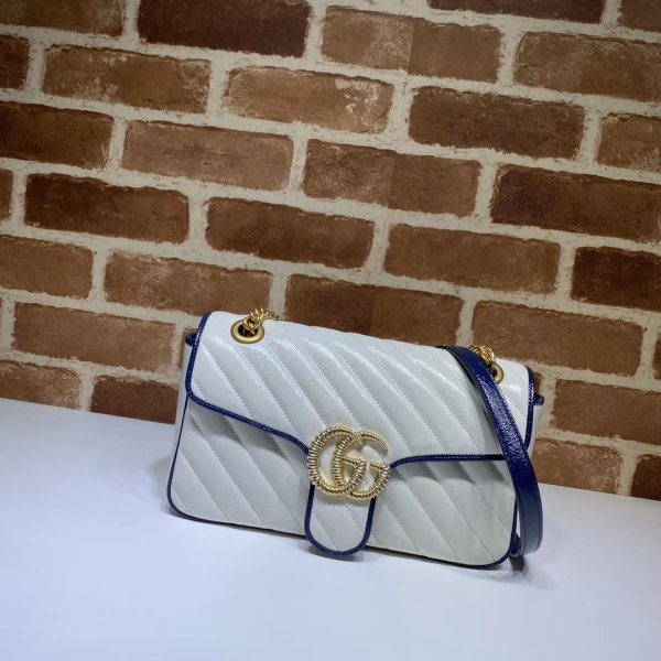 7 Star 443497 Gucci White Leather GG Marmont Small Shoulder Bag